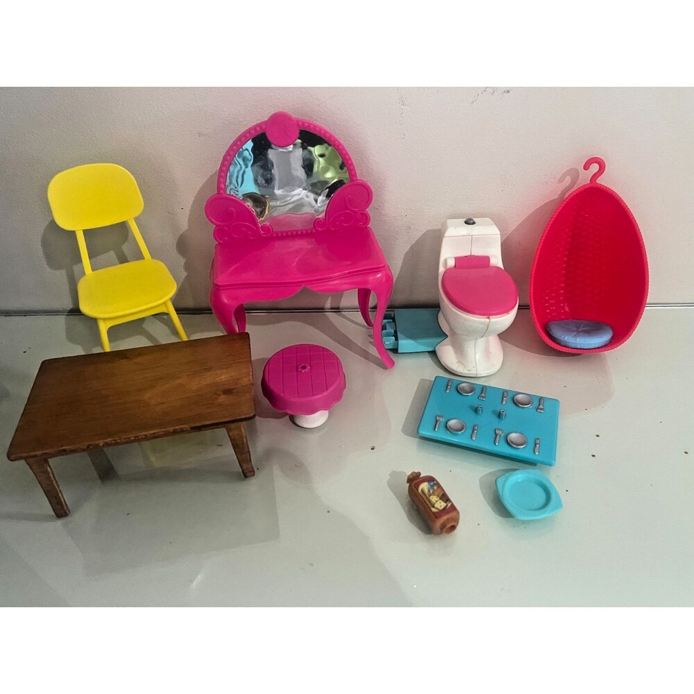 Barbie Doll House Furniture Vanity Toilet Chair Table accessories